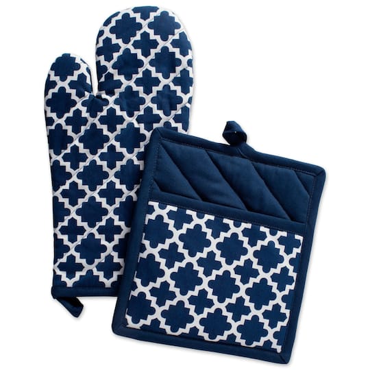 DII® Nautical Blue Lattice Oven Mitt & Potholder Set